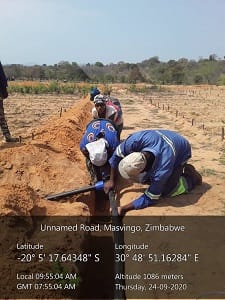 Women participating in water harvesting techniques to increase the availability of water all year round in their nutritional garden.